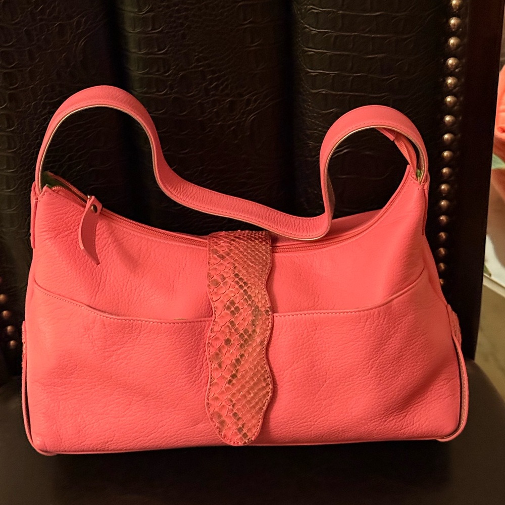 Carlos Falchi Pink Leather and Snake Shoulder Bag